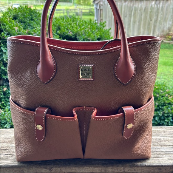 Dooney & Bourke Handbags - Dooney & Bourke Brown Pebbled Leather Short Handle Tote Bag